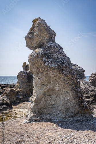 Rauks (Sea stacks) on the beach at Ljugarn, Gotland, Sweden photo