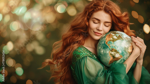 Fototapeta Naklejka Na Ścianę i Meble -  Beautiful woman holding planet Earth. 