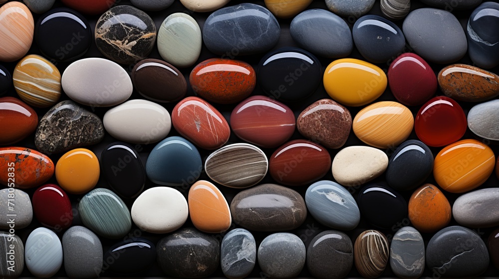 Vibrant spectrum of colorful rocks and pebbles creating captivating abstract background Vibrant spectrum of colorful rocks and pebbles creating captivating abstract background