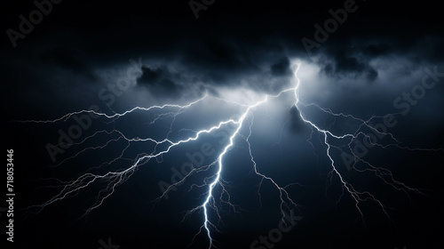 A dazzling display of electric power illuminating the dark night, as bolts of lightning strike through the stormy sky, creating a breathtaking spectacle of nature's energy.