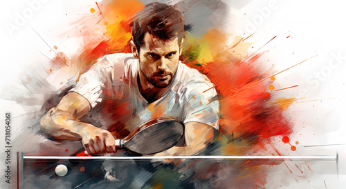Watercolor rendition of a table tennis match