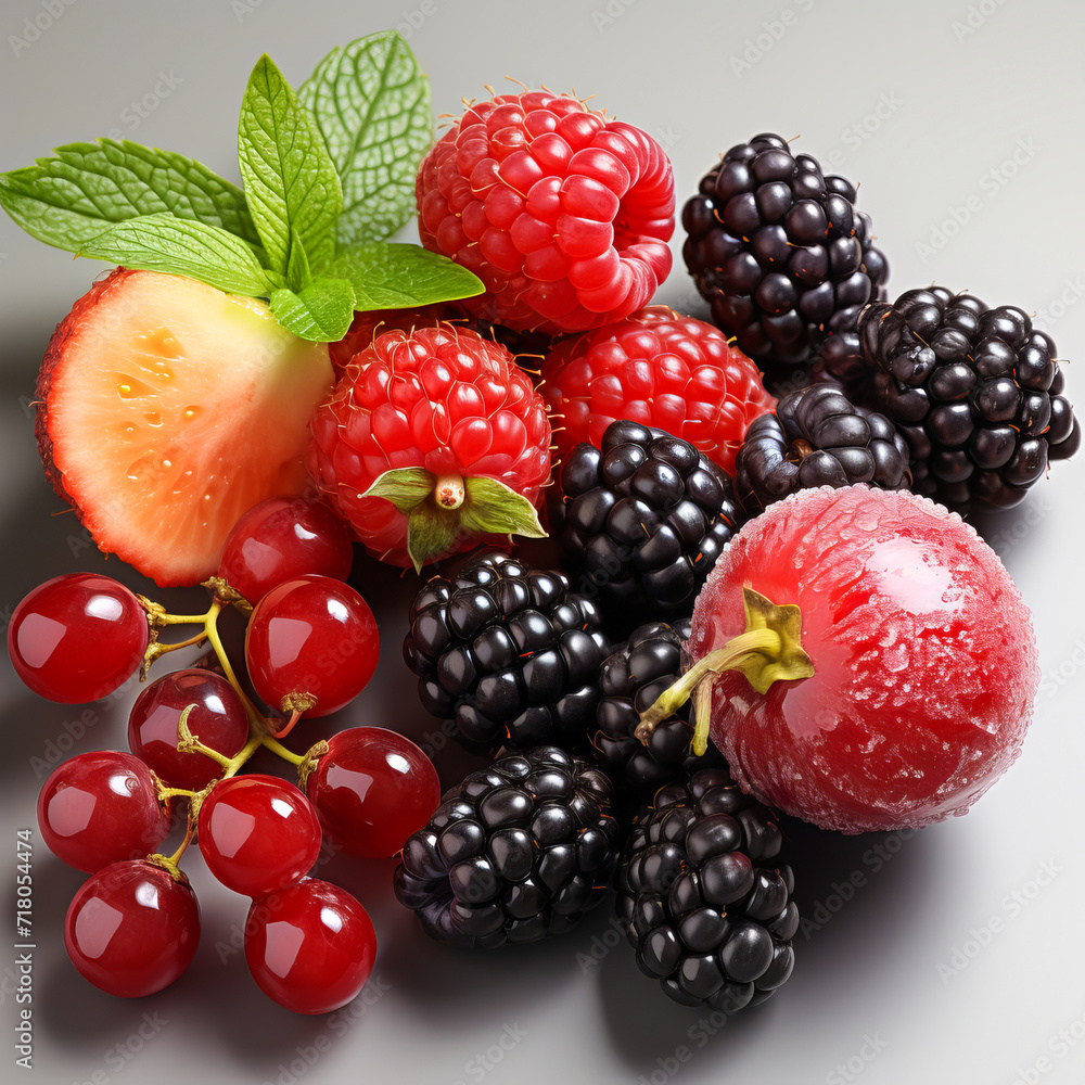 Different berries isolated on a white background. Close up view of nice fresh berries Different berries isolated on a white background. Close up view of nice fresh berries