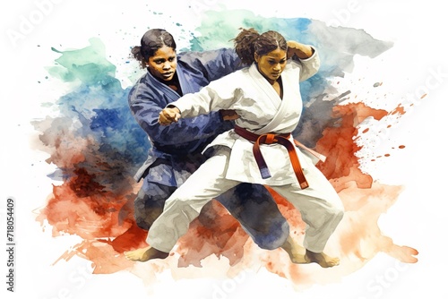 Women's judo sparring. Generation AI photo