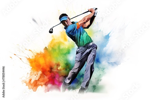Man playing golf in watercolor style. Generation AI photo
