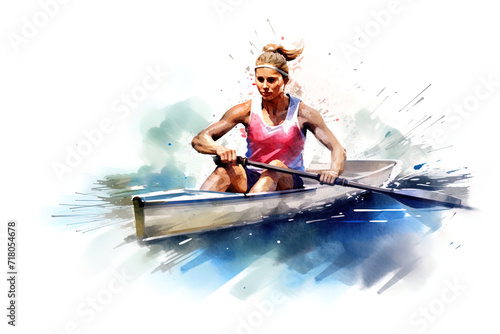 Oar-rowing woman in action