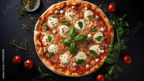 Pizza Margherita with mozzarella cheese, tomatoes and basil. AI Generative