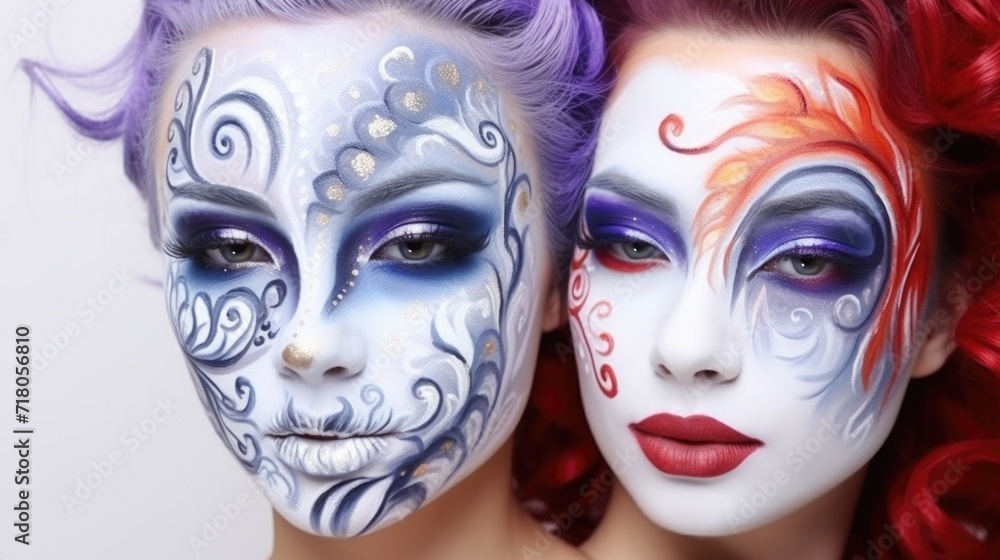 Girls with painted faces for the carnival.