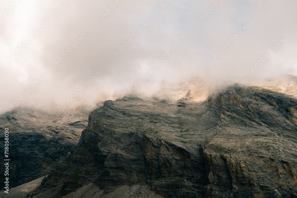 Low clouds in a valley in the French Pyrenees in France