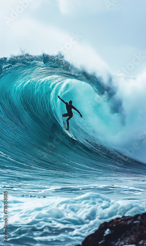 Surfer riding big wave on the ocean © IBEX.Media