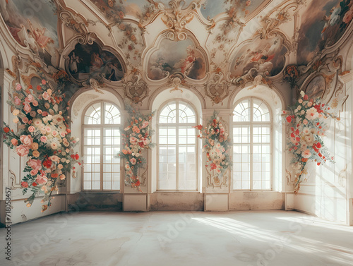 Decorative Floral pattern interior for wedding, ceremony, arch window, windoe 