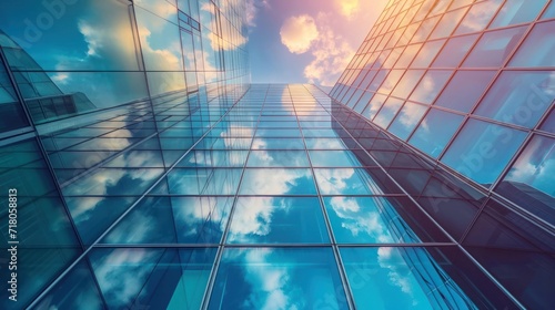 Wallpaper Mural Modern office building or business center. High-rise window buildings made of glass reflect the clouds and the sunlight. empty street outside  wall modernity civilization. growing up business Torontodigital.ca