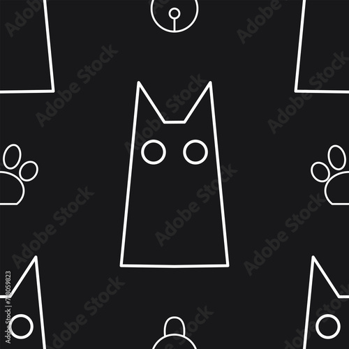 Minimal black cat seamless pattern