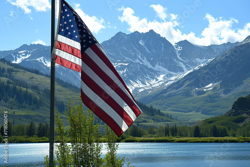 American flag placed amidst beautiful natural scenery
