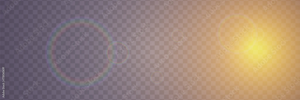 Bright light with glare and reflection of the camera lens. Sun, sun rays, dawn, lens flare on a transparent background.
Bright light with glare and reflection of the camera lens. Sun, sun rays, dawn, lens flare on a transparent background.