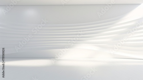 A sophisticated white wall background for product showcasing, achieved through a play of light and shadow, enhancing the product's appeal, empty white room with white wall