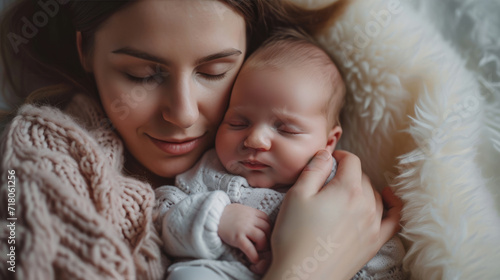 Woman Holding Baby in Arms, Mothers Love, Caring, Parenthood, Bond, Joyful Moments, Family