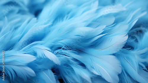 Close up of light baby blue luxurious feather background with copying spaces. Generative AI