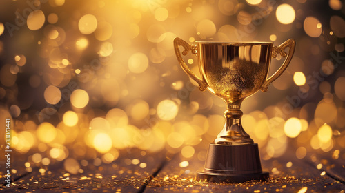 Shimmering Gold Trophy with Bokeh Effect