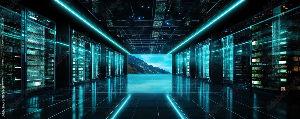 Server data room that stores important data sets.. generative AI Server data room that stores important data sets.. generative AI