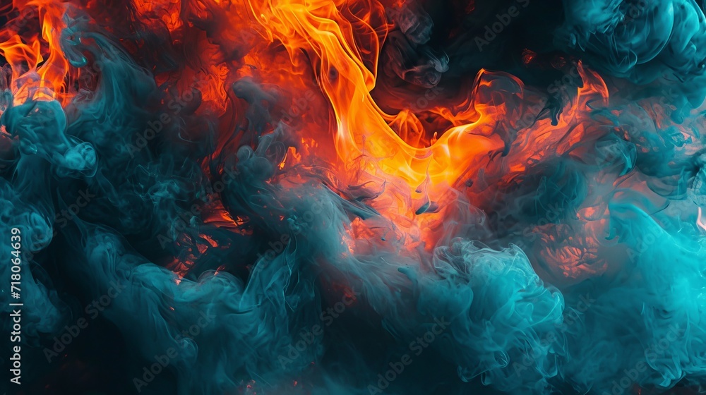 Vibrant Blue and Red Fire Illuminates the