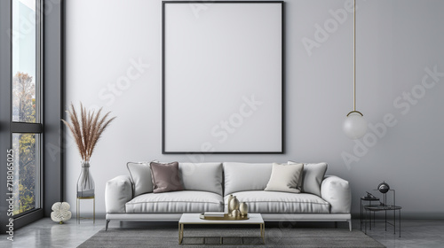 Frame mockup in modern home interior background. Generative Ai © RIZAL