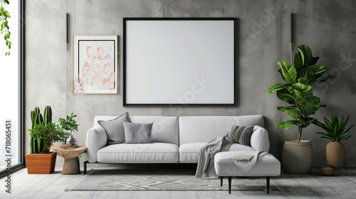 Frame mockup in modern home interior background. Generative Ai