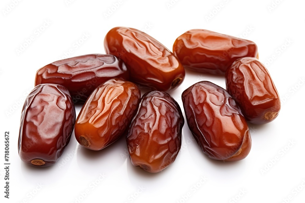 A pile of healthy fresh sweet dates photographed and isolated on a white background. generative AI A pile of healthy fresh sweet dates photographed and isolated on a white background. generative AI