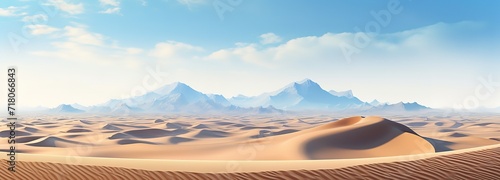Beautiful expanse of light brown desert with views of the blue sky. generative AI