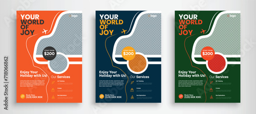 Modern travel flyer or poster design template bundle. Editable tour poster template.