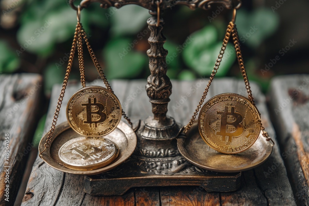 Balancing Act: The Weight of Bitcoin in Modern Finance - obrazy, fototapety, plakaty 