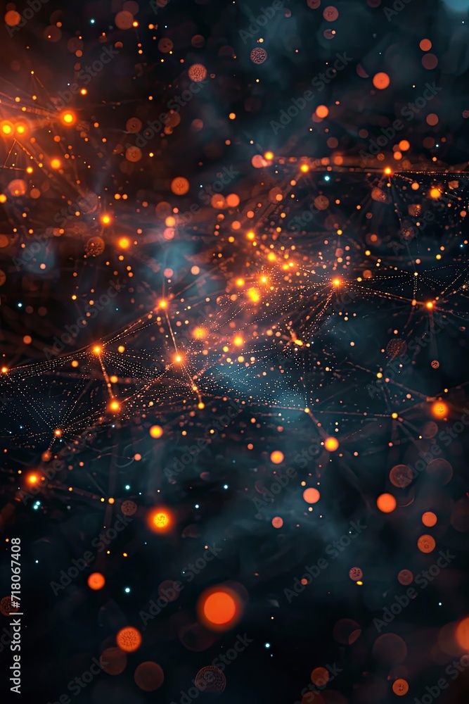 An artistic representation of a blockchain network, with interconnected nodes glowing against a dark background, symbolizing connectivity