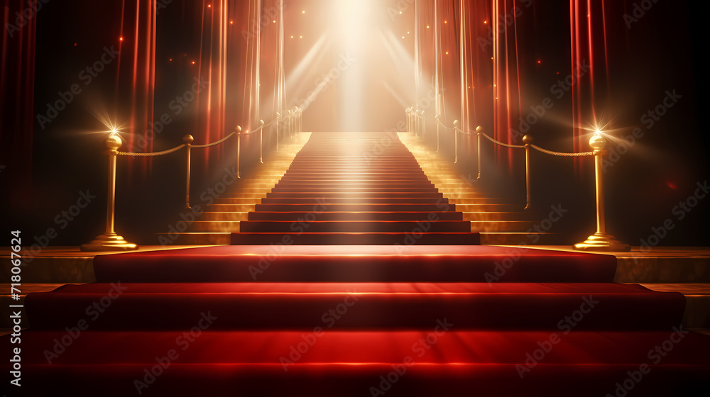 Luxurious and elegant red carpet staircase, holiday awards ceremony event Luxurious and elegant red carpet staircase, holiday awards ceremony event