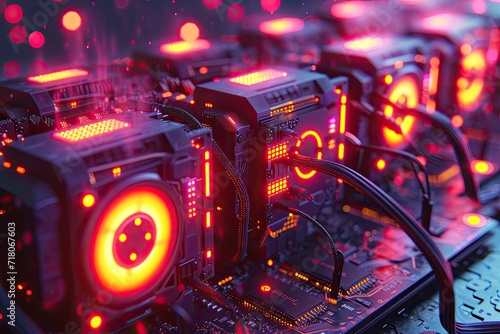 An artistic representation of a cryptocurrency mining rig with glowing lights  emphasizing the power of blockchain technology