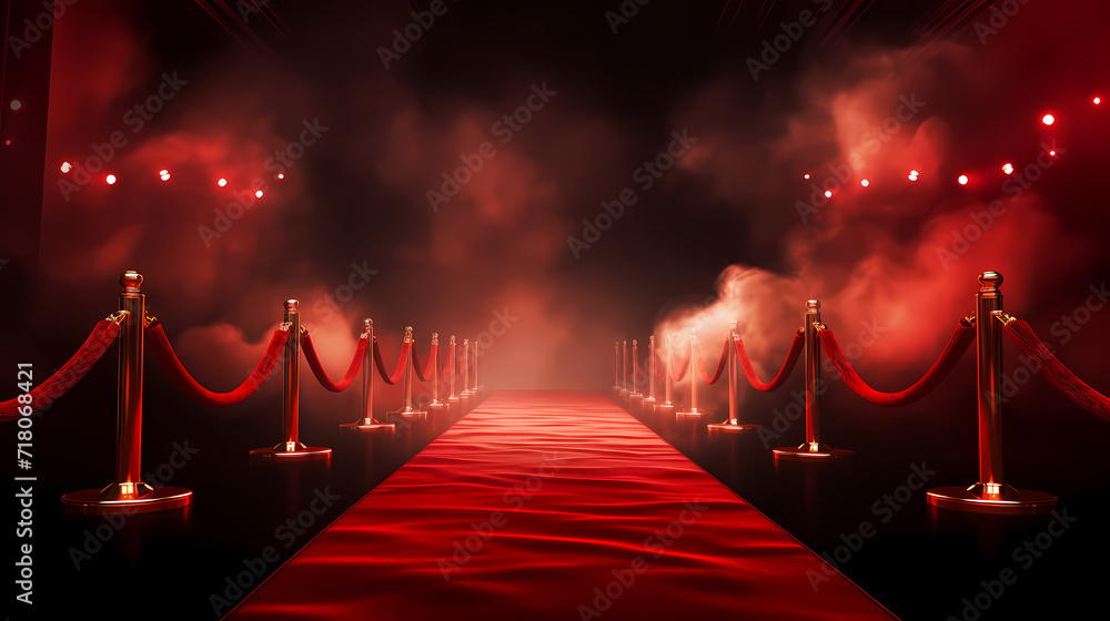 Luxurious and elegant red carpet staircase, holiday awards ceremony event Luxurious and elegant red carpet staircase, holiday awards ceremony event