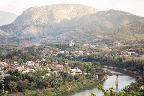 View from above of Luang Prabang during golden sunset