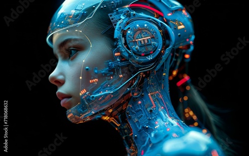 Immerse yourself in the vanguard of technological advancement with our captivating AI-robot face stock image. 