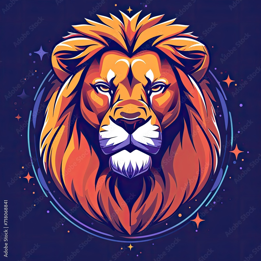 Lion Animal Colorful Logo Flat Figure Generative AI