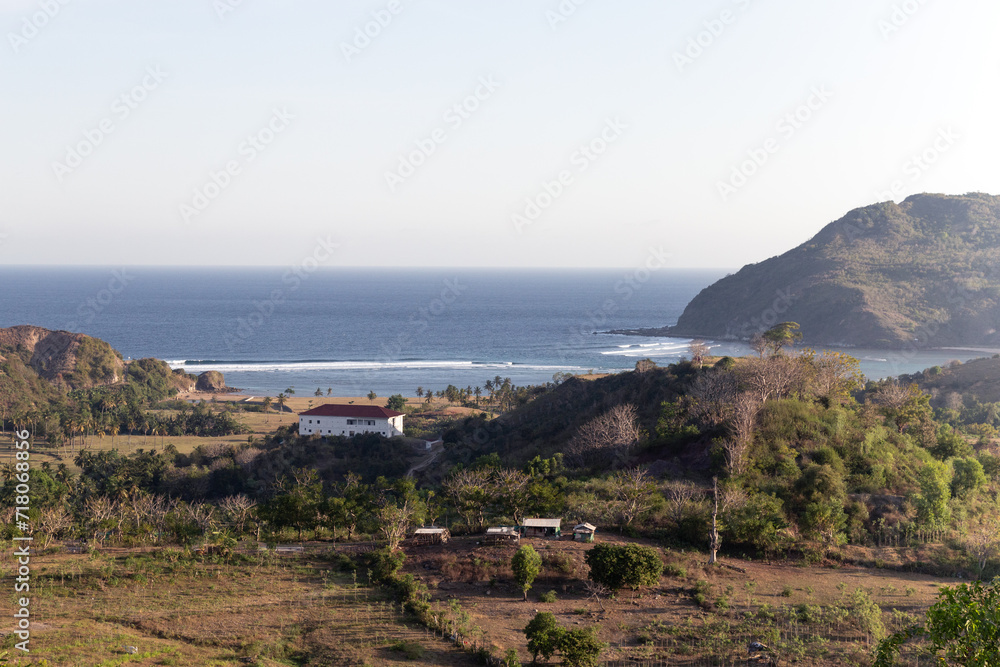 View of the coastline in South Lombok during sunset