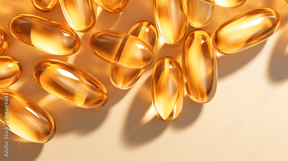 golden omega 3 capsules on peach background color golden omega 3 capsules on peach background color