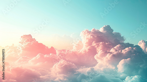 Beautiful  view high Horizon with pastel Clouds on sky, Sunlight and the Warm Glow of Sunset