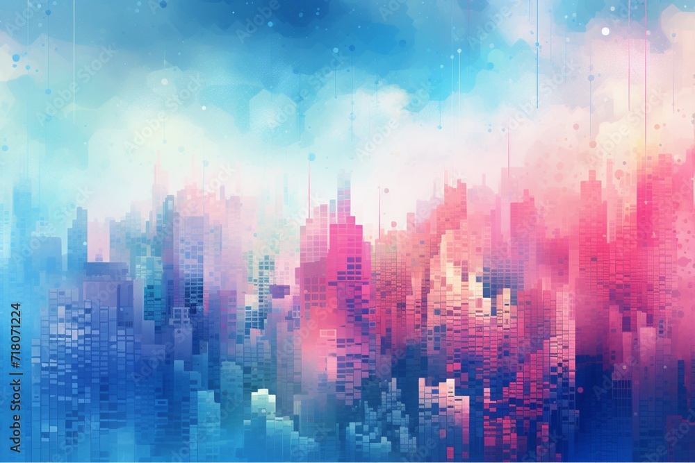 A digital art-inspired background design with pixelated elements and a harmonious color palette, offering a playful and energetic visual experience.