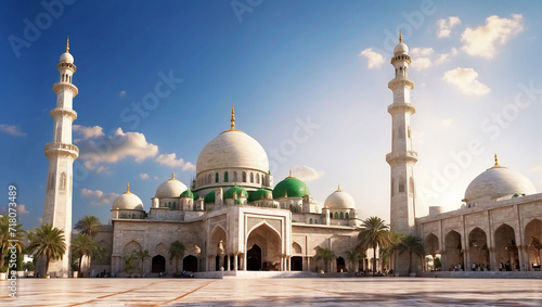 Celebrating eid ul fitre with mosque and islamic background photo