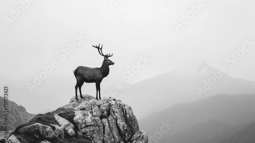 A deer on a high peak  black and white image