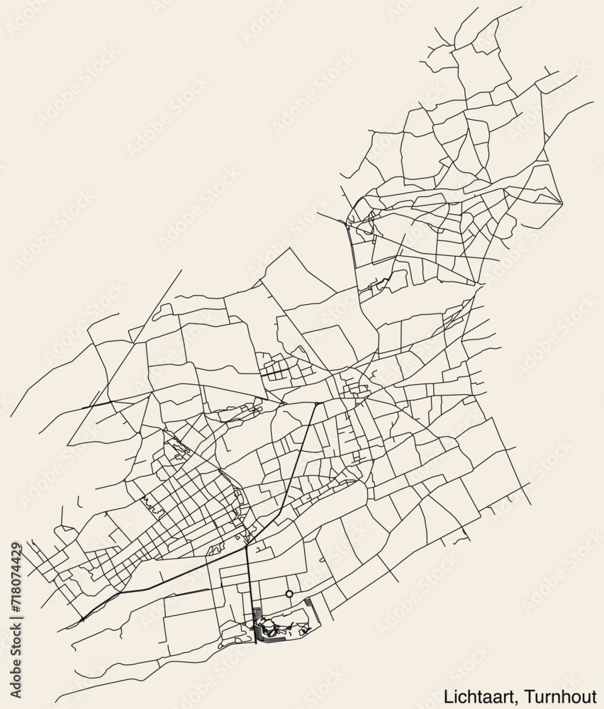 Detailed hand-drawn navigational urban street roads map of the LICHTAART COMMUNE of the Belgian municipality of TURNHOUT, Belgium with vivid road lines and name tag on solid background