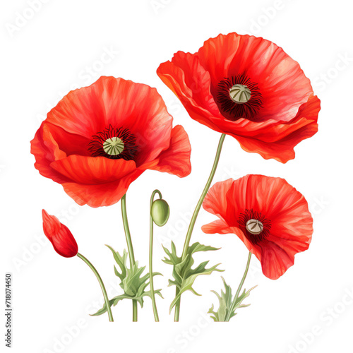 Red poppy flower isolated on transparent png background  Generative ai