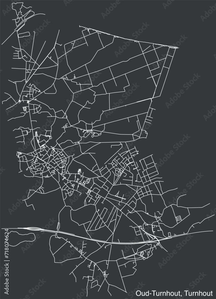 Detailed hand-drawn navigational urban street roads map of the OUD-TURNHOUT COMMUNE of the Belgian municipality of TURNHOUT, Belgium with vivid road lines and name tag on solid background