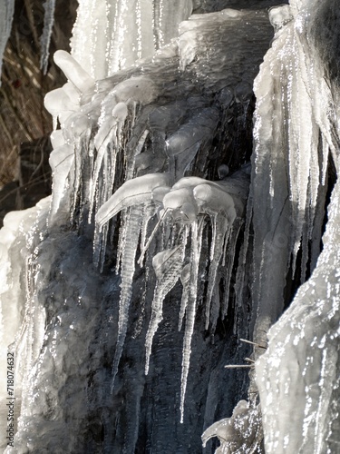 frozen waterfal with beautiful icycles photo