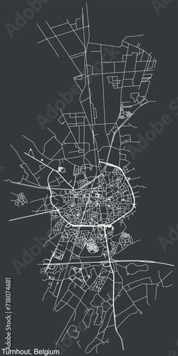 Detailed hand-drawn navigational urban street roads map of the Belgian municipality of TURNHOUT, BELGIUM with solid road lines and name tag on vintage background