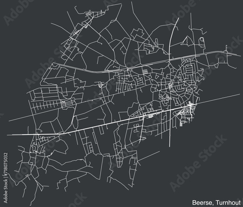 Detailed hand-drawn navigational urban street roads map of the BEERSE COMMUNE of the Belgian municipality of TURNHOUT, Belgium with vivid road lines and name tag on solid background