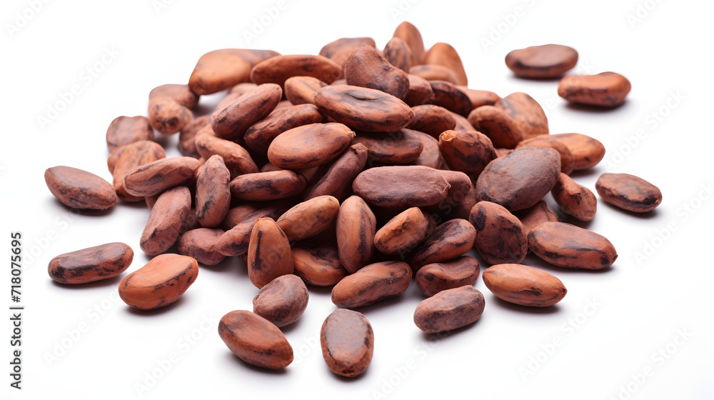 Dried Cocoa beans with leaves isolated on white background. Dried Cocoa beans with leaves isolated on white background.